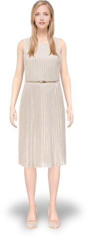 GOLD BELTED PLEATED MIDI DRESS