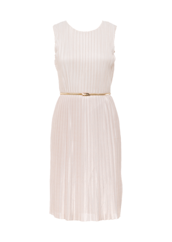 GOLD BELTED PLEATED MIDI DRESS
